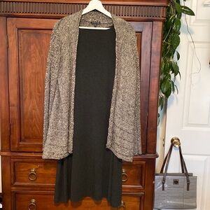 Eileen Fisher Linen and Wool Long open front Cardigan open weave design